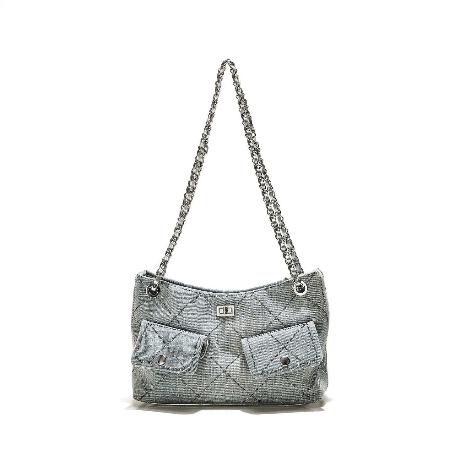 (WX0139) Bolsa Hobo de Lona Quilted em Denim Avançado, Estilosa e Chamativa
