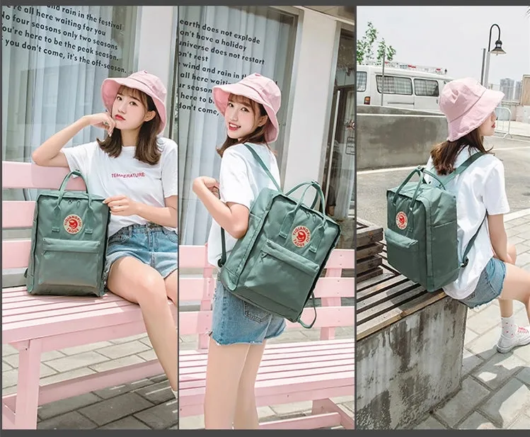 Mochila quadrada feminina de nylon à prova d'água estilosa para meninas, mochilas escolares