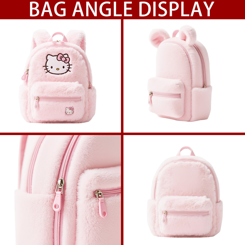 Mochila de pelúcia Hello Kitty para crianças para escola e viagem, mochila de cartoon fofa para meninas, presente ecológico para festivais