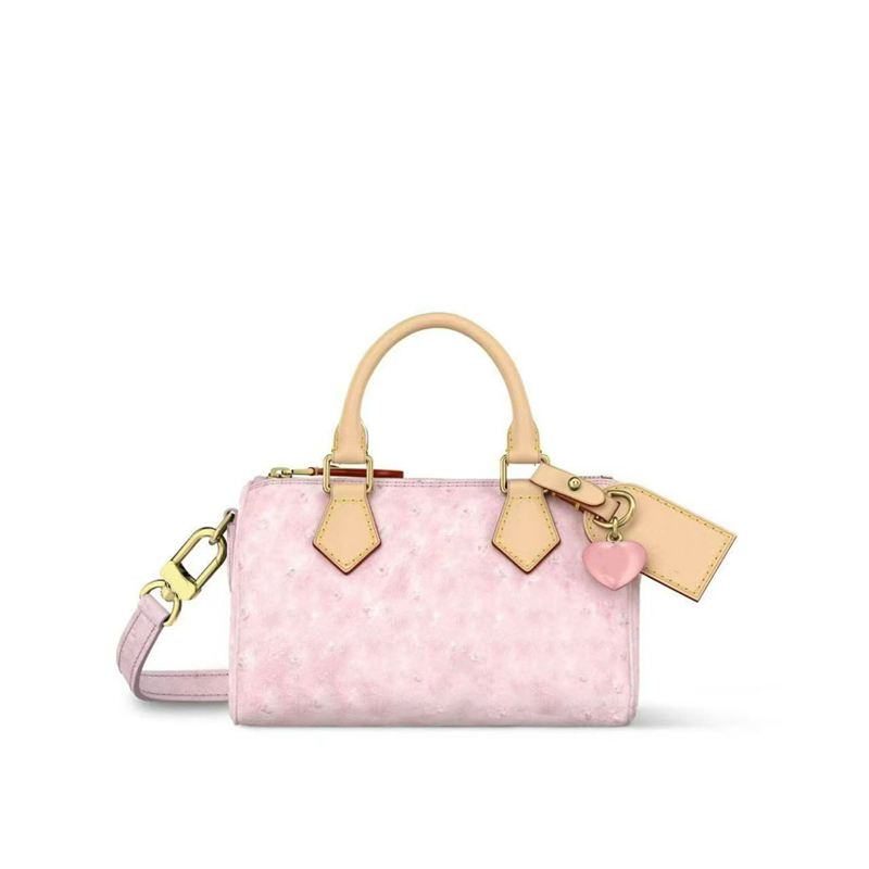 Bolsa Mini Barril de Luxo Leve em Couro com Estampa de Avestruz