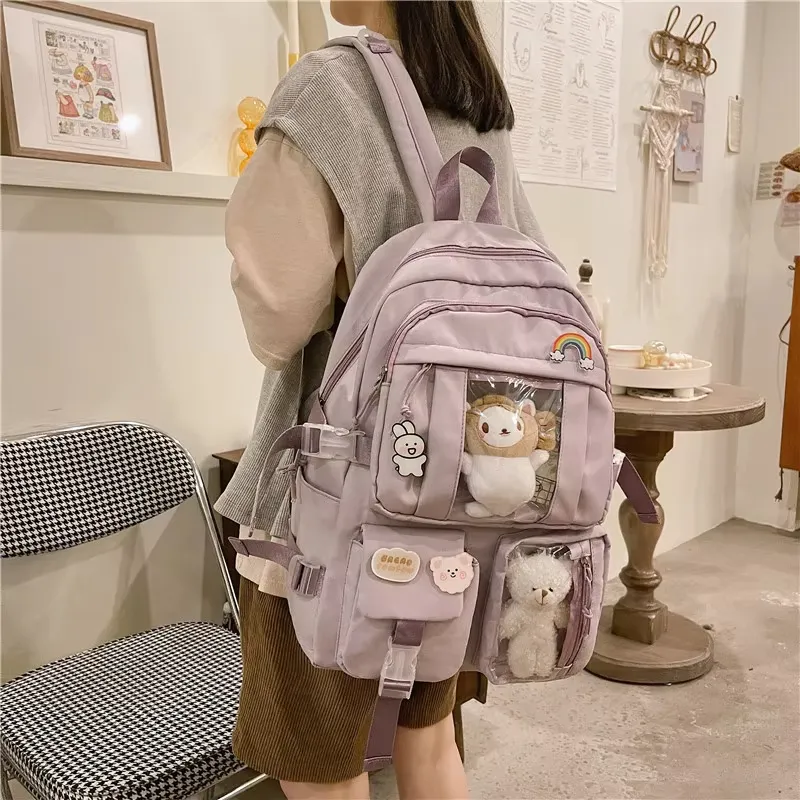 Mochila Kawaii Mochila Fofa para Menina Adolescente Mochila Escolar para Crianças Mochila de Viagem Grande Capacidade Mochila Escolar Estética de Lona