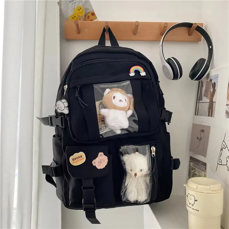 Mochila Kawaii Mochila Fofa para Menina Adolescente Mochila Escolar para Crianças Mochila de Viagem Grande Capacidade Mochila Escolar Estética de Lona