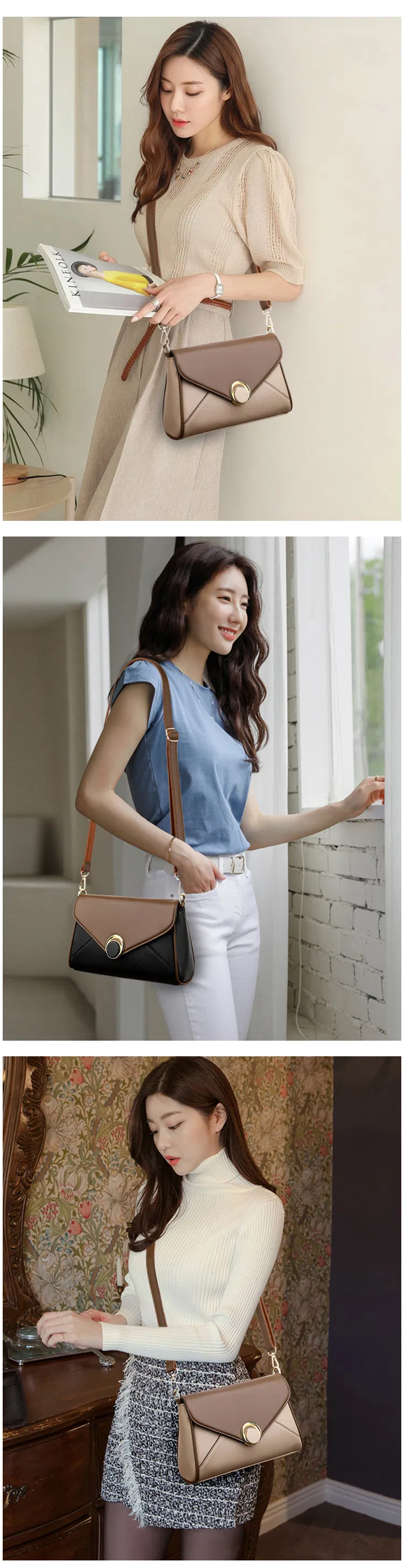 Bolsa transversal ajustável de PU texturizado premium, versátil e prática, com hardware refinado