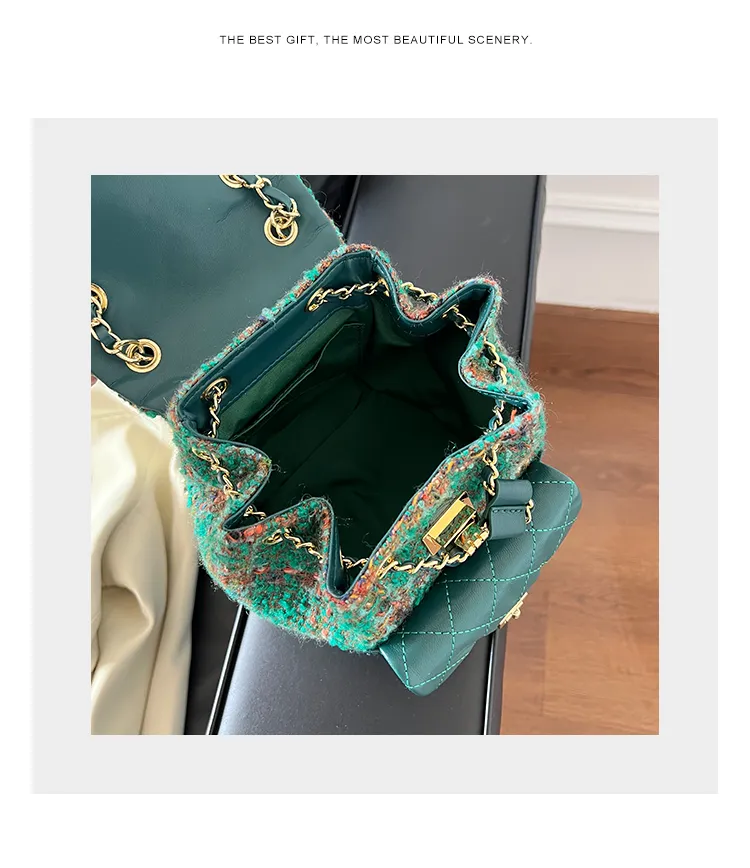 Mochila Mini de Pelúcia com Design de Logo Marca Famosa de Couro Luxuoso para Mulheres Mochila Personalizada com Quilting