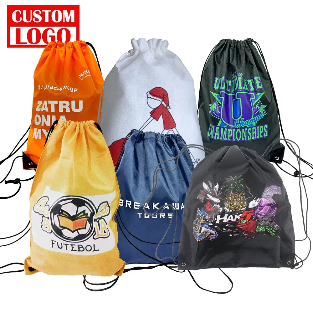 Venda Quente Mochilas Impermeáveis Baratas com Cordão Sacos Promocionais com Logotipo Personalizado