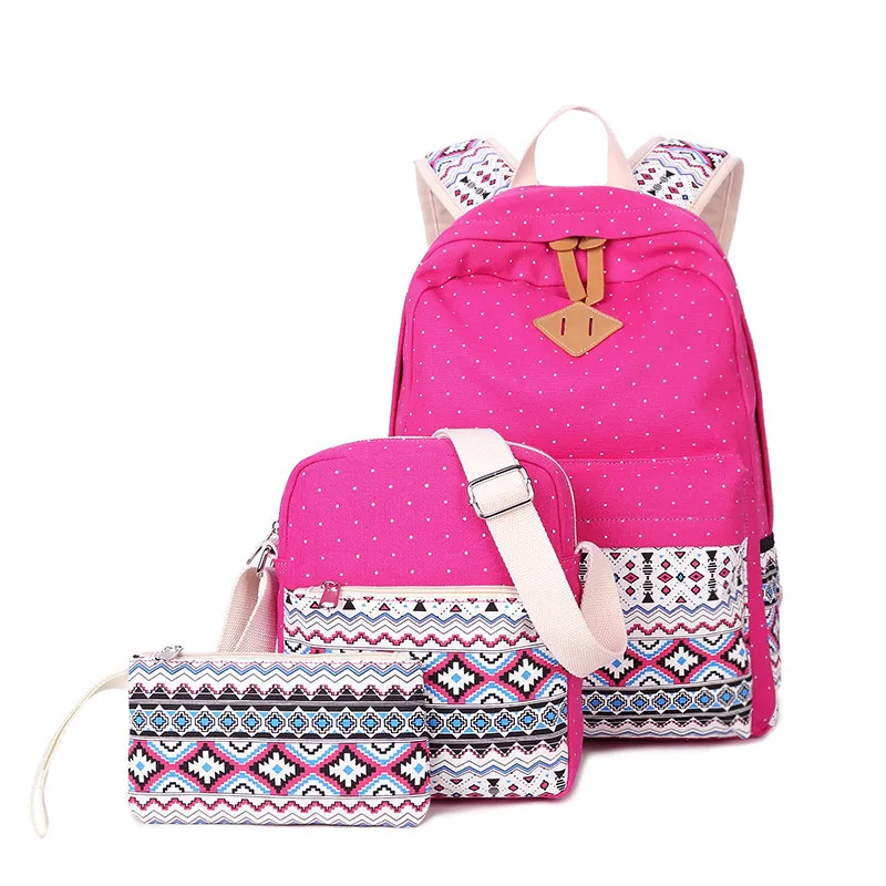 Mochila Escolar de Grande Capacidade em Lona, Conjunto de Três Peças, Mochila Infantil Estampada