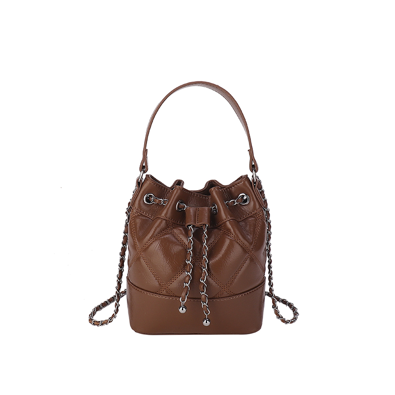 Disponível em 6 Cores Elegantes Bolsa Bucket Estilosa com Alça de Corrente