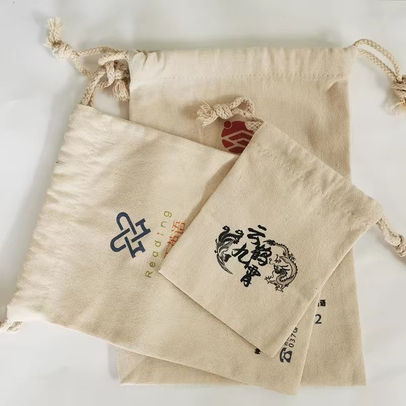 Saco de algodão em branco personalizado colorido por atacado com cordão duplo