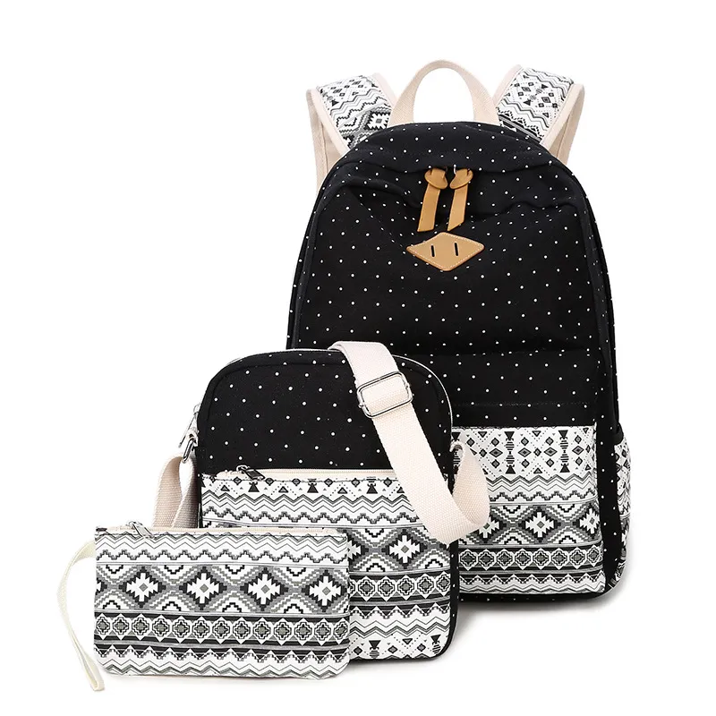 Mochila Escolar de Grande Capacidade em Lona, Conjunto de Três Peças, Mochila Infantil Estampada