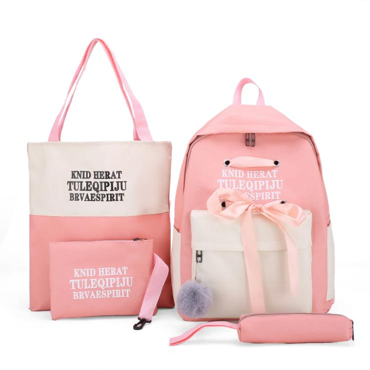 Design Coreano 4PCS Mochilas de Lona para o Ensino Médio Conjunto Listrado Crianças Novas Mochilas da Moda Conjunto para Adolescentes Meninos Meninas