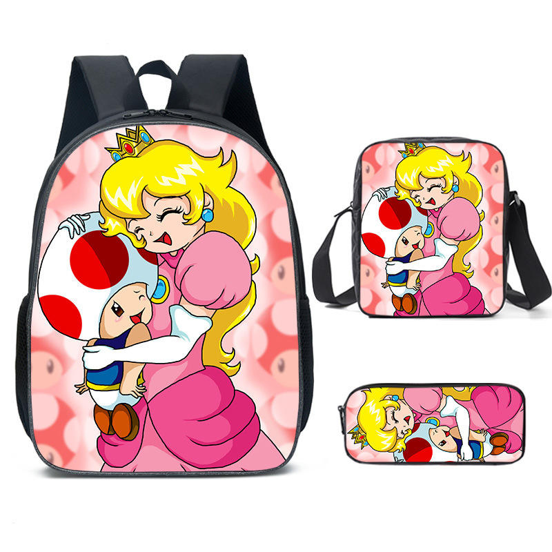 Conjunto de Mochila Escolar Mario Mini Cartoon Três Peças Conjunto de Mochila Escolar e Bolsa de Almoço para Crianças Estudantes Conjunto de Bolsas Escolares