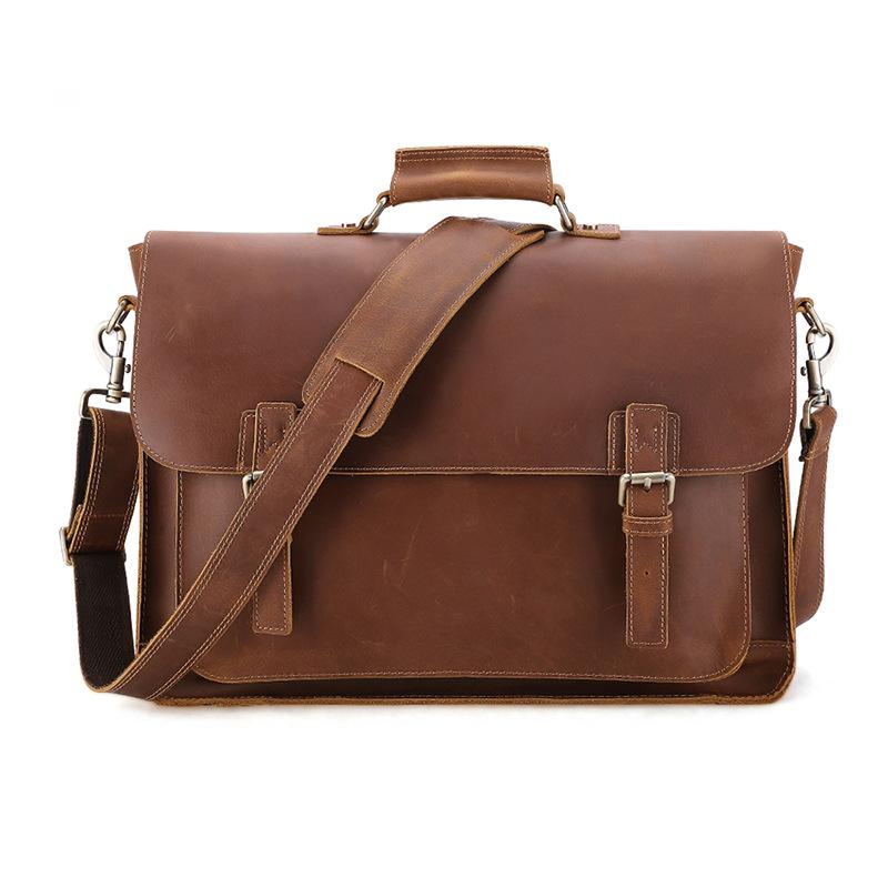 Pasta de Negócios para Homens, Presente de Natal Personalizado, Bolsa Mensageiro de Couro Masculina 15.6 Polegada para Laptop