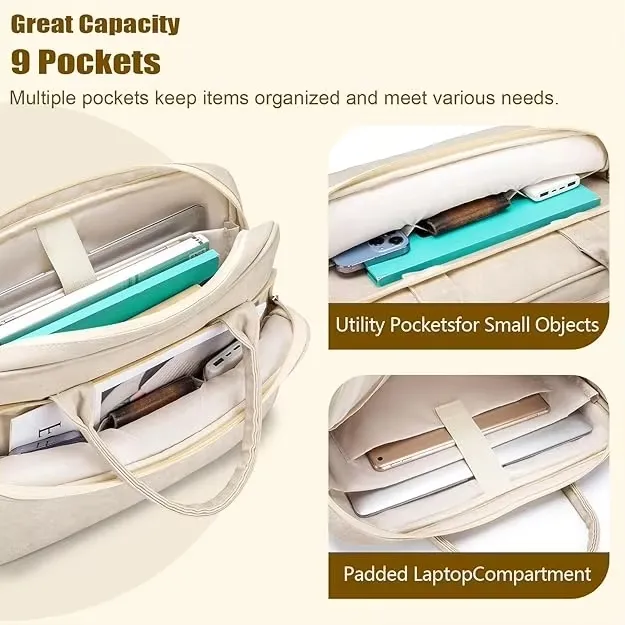 Bolsa de Laptop de Couro para Mulheres, Impermeável, Pasta de Trabalho Elegante, Bolsa Mensageiro para Computador com Alça de Ombro Ajustável