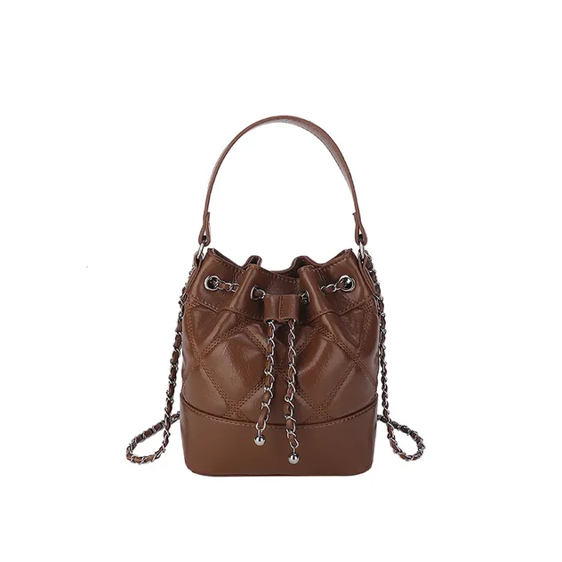 Disponível em 6 Cores Elegantes Bolsa Bucket Estilosa com Alça de Corrente