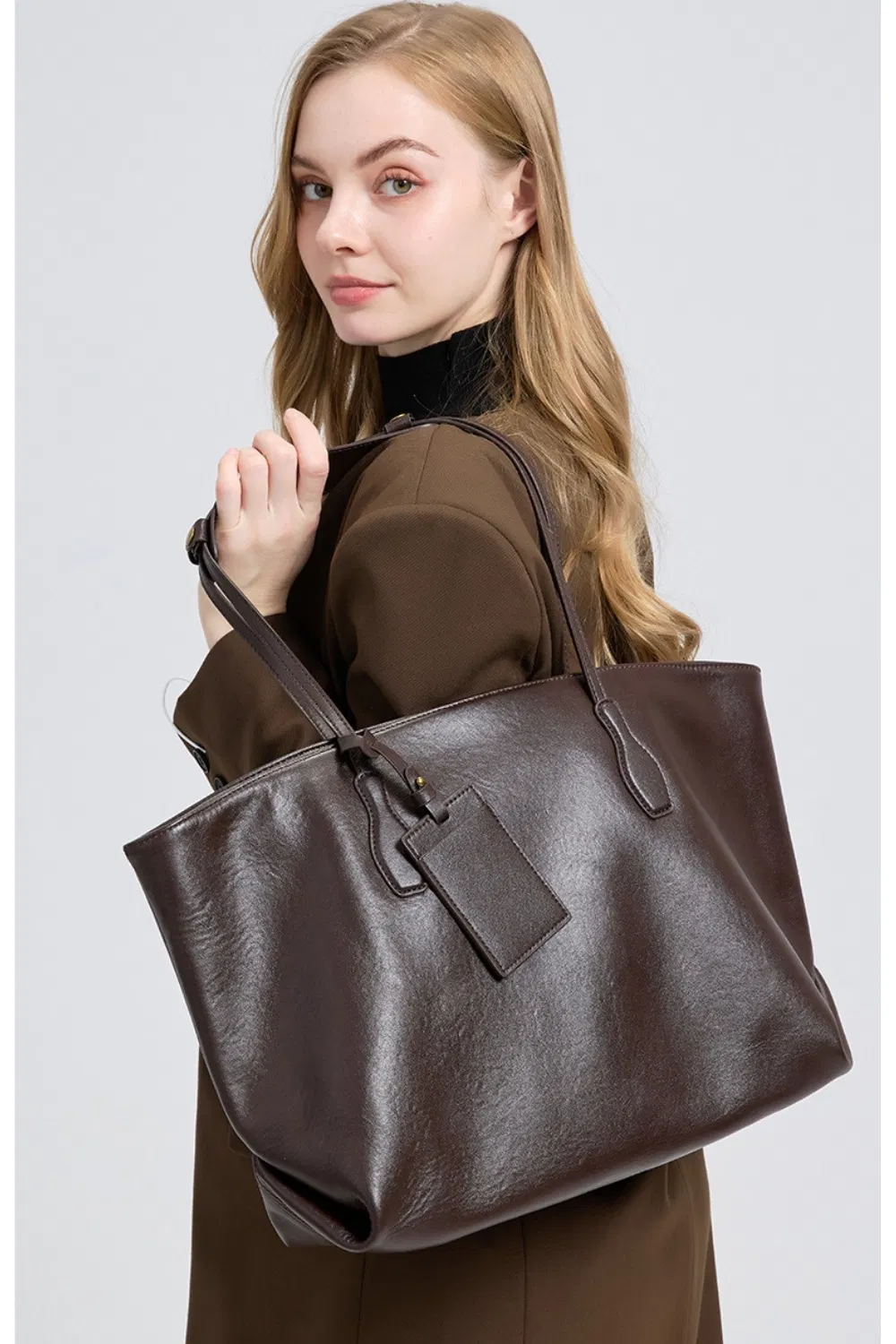 Bolsa Tote de Couro de Grão Superior para Mulheres com Grande Capacidade, Bolsa de Mão Versátil com Múltiplos Compartimentos para Escritório e Uso Diário