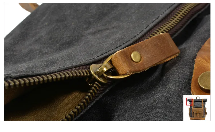 Mochila de viagem em lona à prova d'água com cor retro contrastante e cera, com grande capacidade