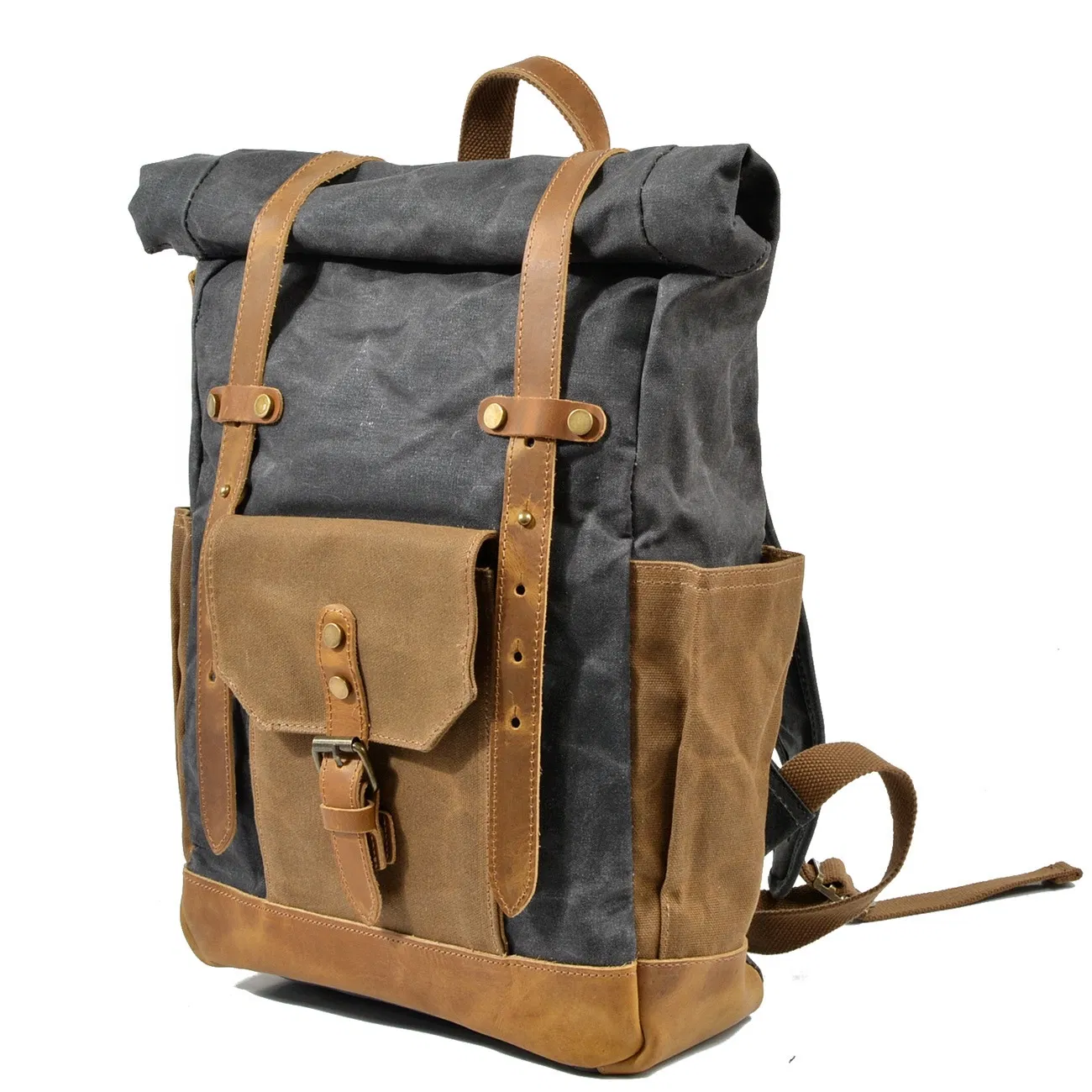 Mochila de viagem em lona à prova d'água com cor retro contrastante e cera, com grande capacidade