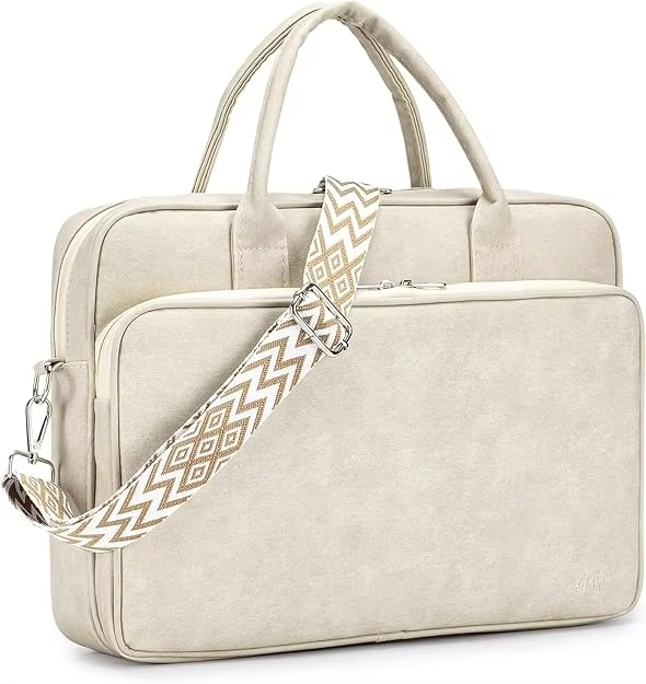 Bolsa de Laptop de Couro para Mulheres, Impermeável, Pasta de Trabalho Elegante, Bolsa Mensageiro para Computador com Alça de Ombro Ajustável