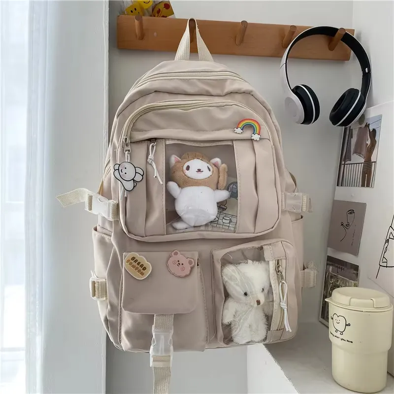 Mochila Kawaii Mochila Fofa para Menina Adolescente Mochila Escolar para Crianças Mochila de Viagem Grande Capacidade Mochila Escolar Estética de Lona
