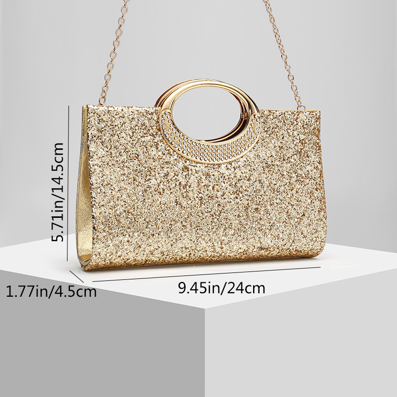 Clutch de noite com strass e alça de corrente