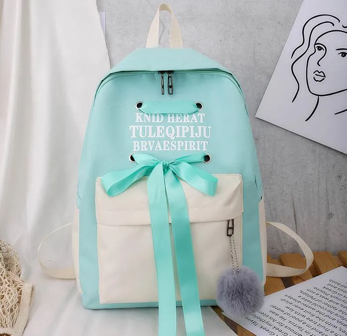 Design Coreano 4PCS Mochilas de Lona para o Ensino Médio Conjunto Listrado Crianças Novas Mochilas da Moda Conjunto para Adolescentes Meninos Meninas