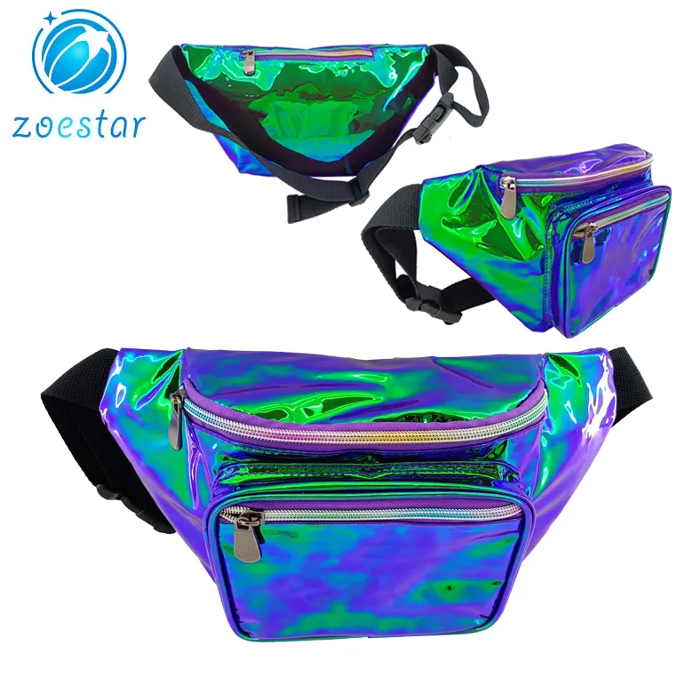 Bolsa de Cintura Holográfica em PVC Unissex Moda Fanny Pack
