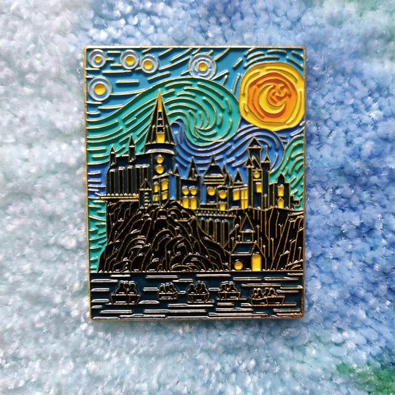 Emblema de Pin Estampado em Metal Personalizado com Esmalte Estrela da Noite Dourada