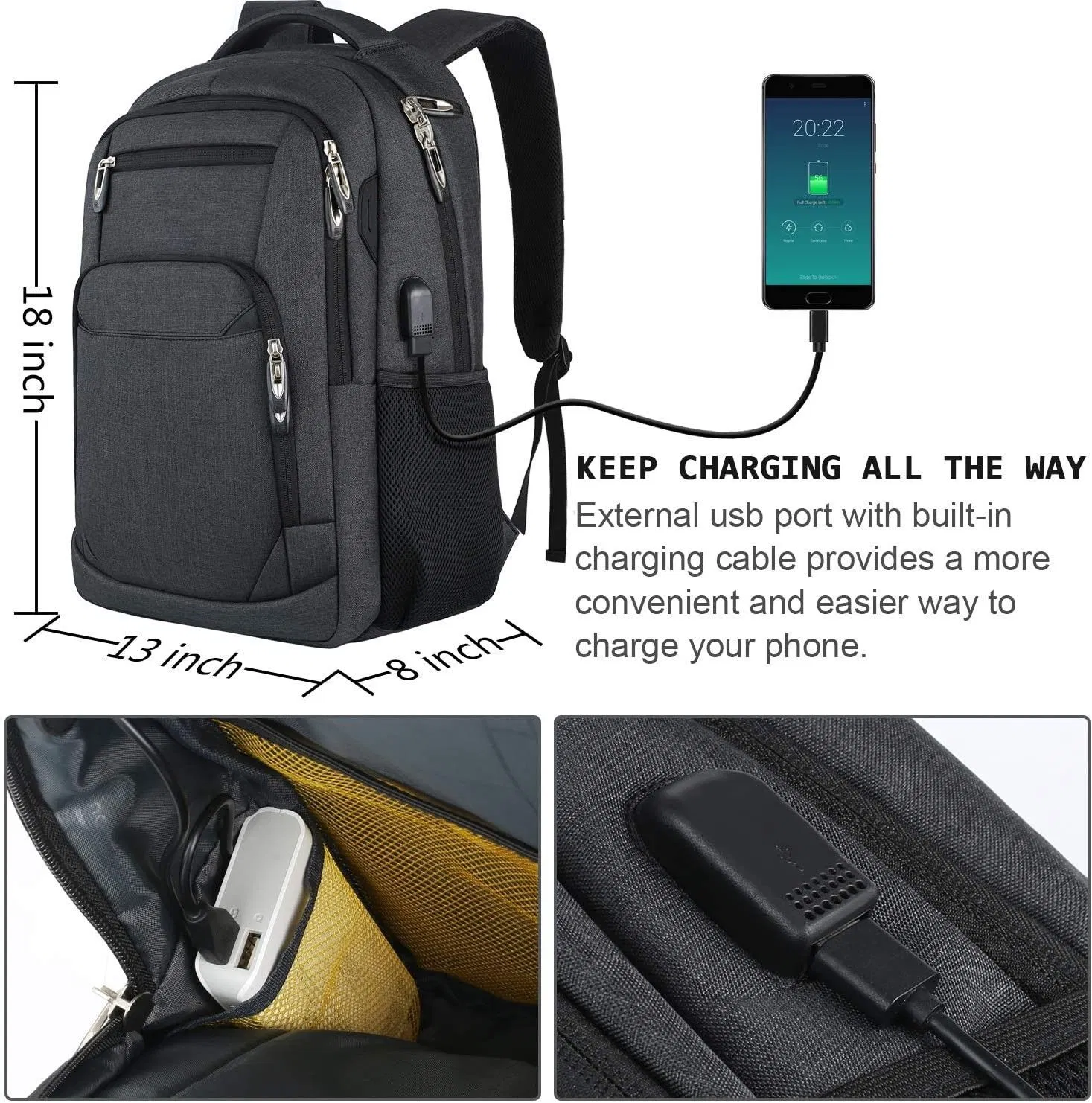 Mochila para Laptop, Bolsa de Negócios, Viagem Antifurto, Slim, Durável, Mochila para Laptops, Resistente à Água, Bolsa para Computador Escolar