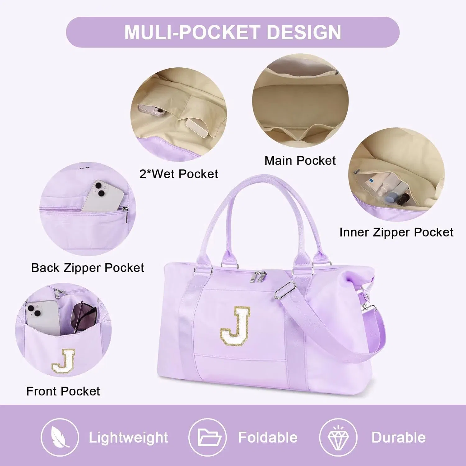Bolsa de Viagem Inicial Fashionável, Bolsa de Esporte, Bolsa de Ginásio para Mulheres