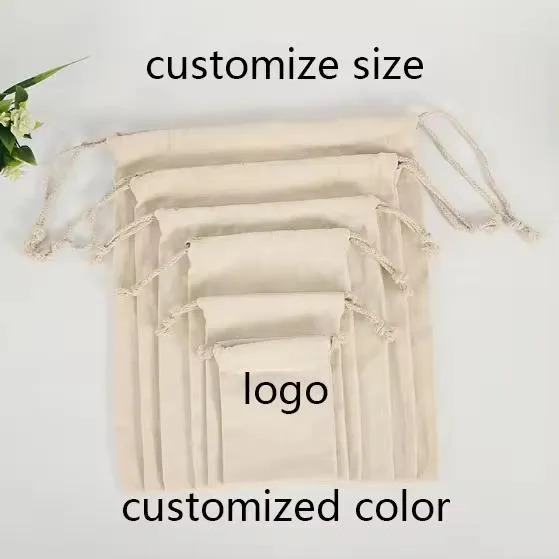 Saco de algodão em branco personalizado colorido por atacado com cordão duplo