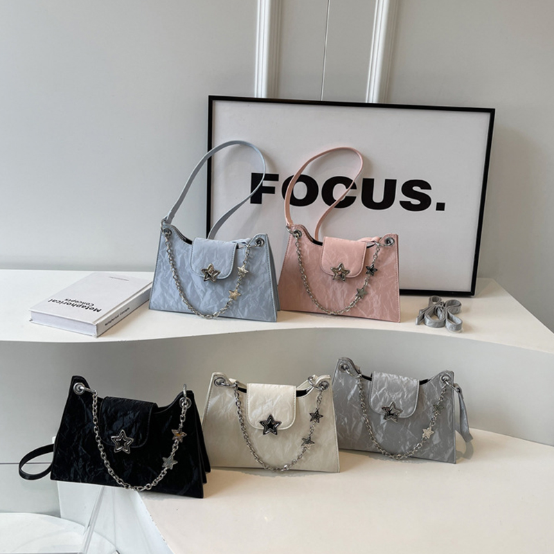 Bolsa Trendy para Mulheres, Bolsa de Ombro Hobo de PU Macio, Bolsa Casual Chic de Braço com Corrente