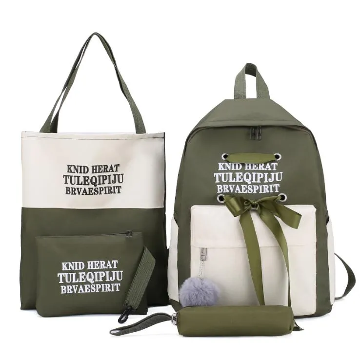 Design Coreano 4PCS Mochilas de Lona para o Ensino Médio Conjunto Listrado Crianças Novas Mochilas da Moda Conjunto para Adolescentes Meninos Meninas