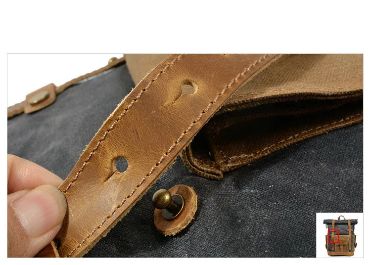 Mochila de viagem em lona à prova d'água com cor retro contrastante e cera, com grande capacidade