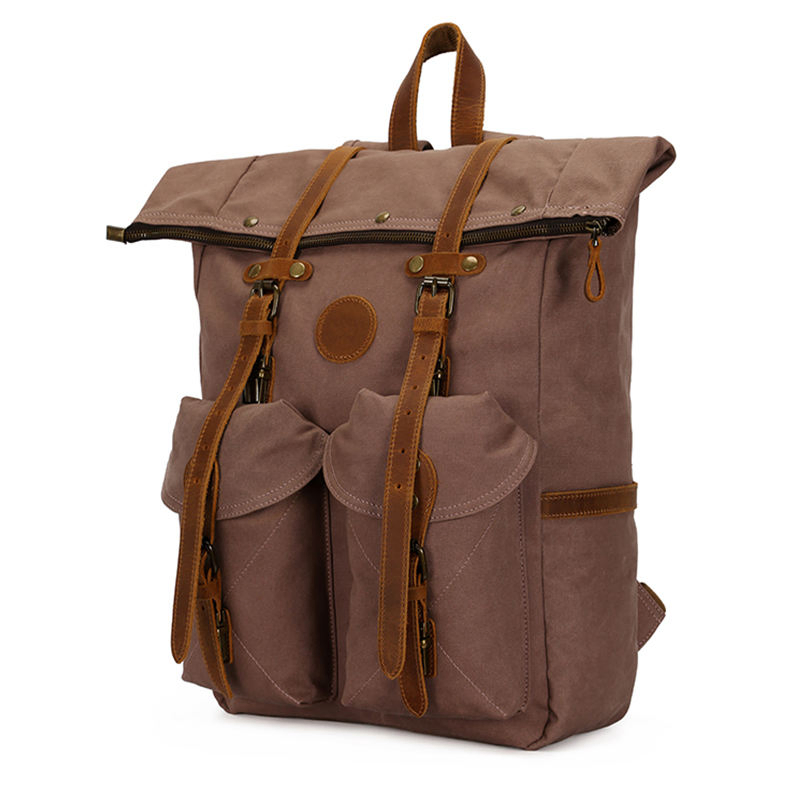 Mochila de Lona Personalizada Durável para Homens, Caminhada ao Ar Livre, Vintage, Camping, Viagem, Fornecedores de Bolsas por Atacado