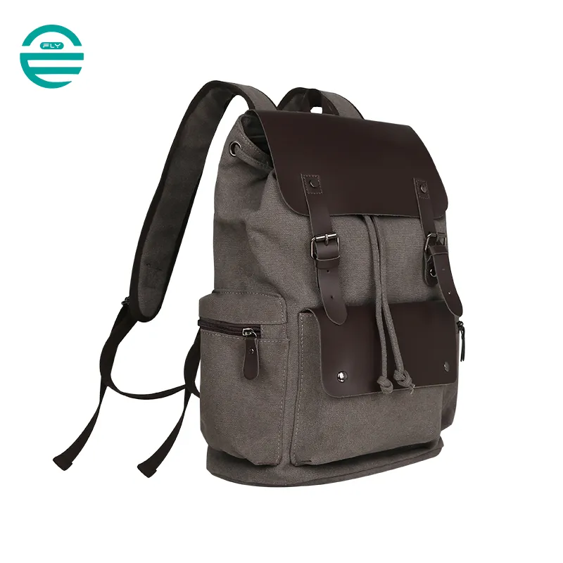 Mochilas de Ombro Vintage para Laptop, Mochila de Lona com Cordão para Escola