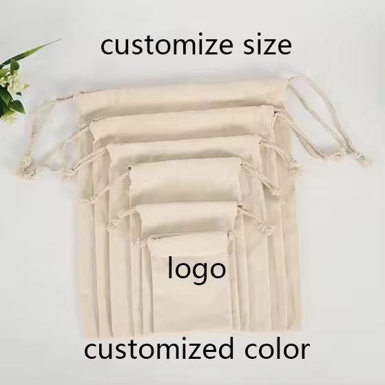 Saco de algodão em branco personalizado colorido por atacado com cordão duplo