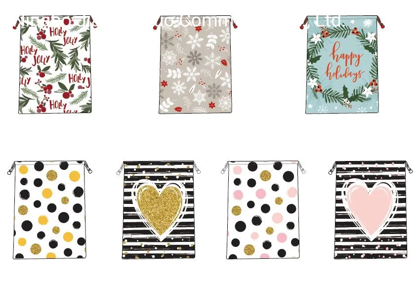 Saco de Presente de Natal Personalizado com Impressão Digital e Cordão