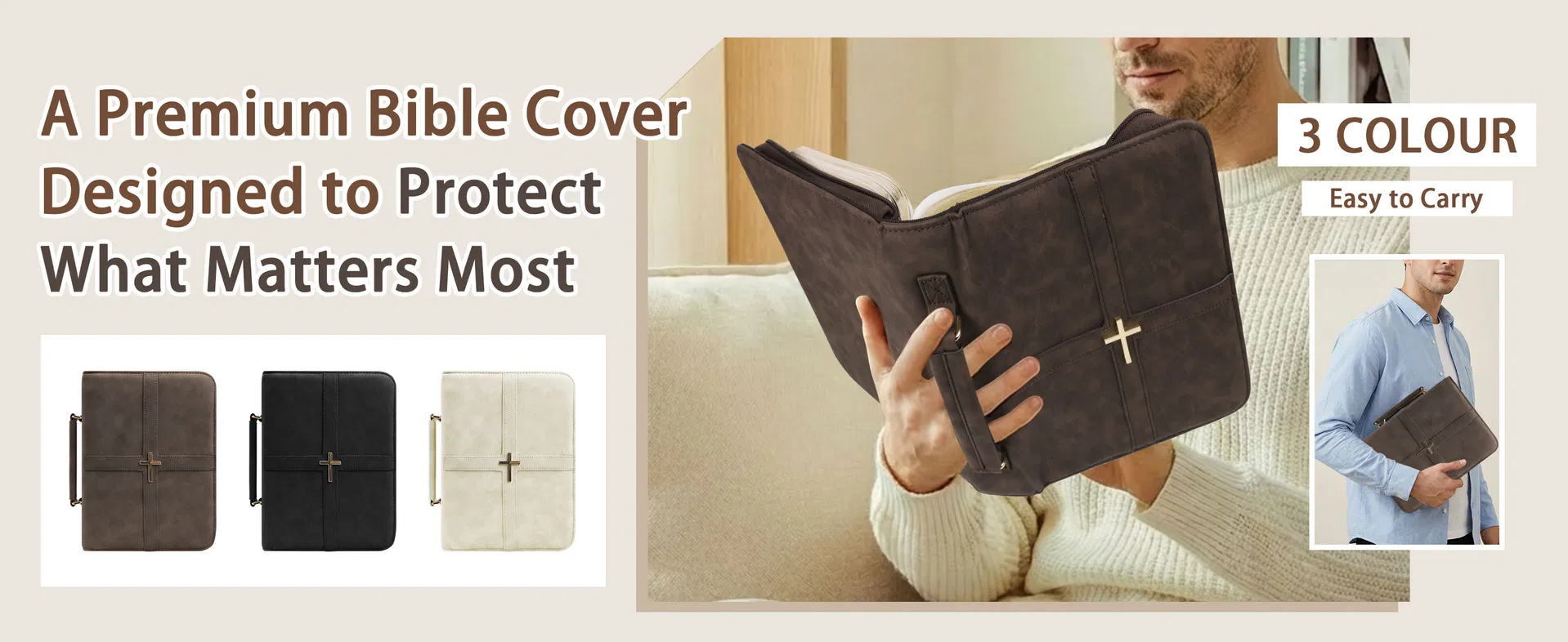 Capa de Bíblia Elegante em Couro PU Inclui Marcador de Página Premium