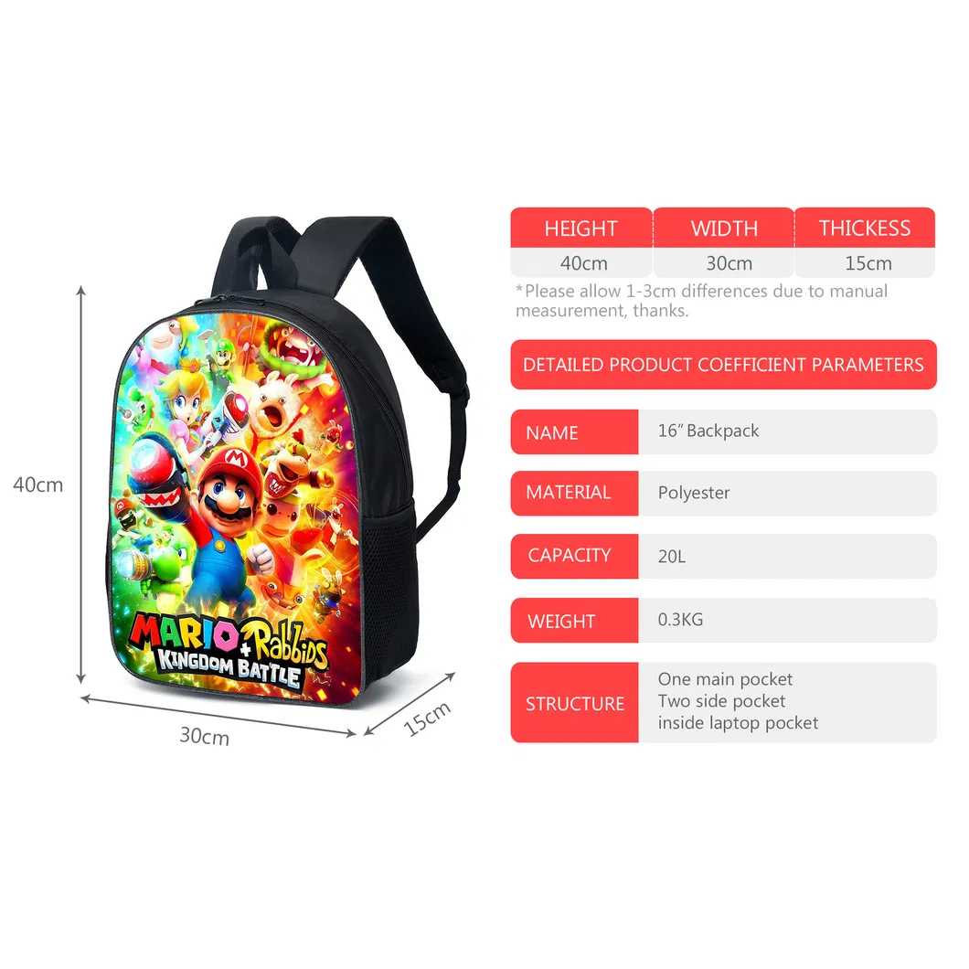 Conjunto de Mochila Escolar Mario Mini Cartoon Três Peças