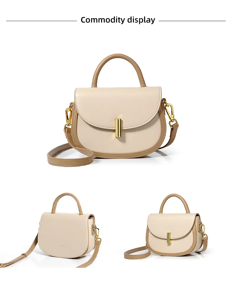 Bolsa transversal de couro PU com contraste de cor e fecho giratório para mulheres