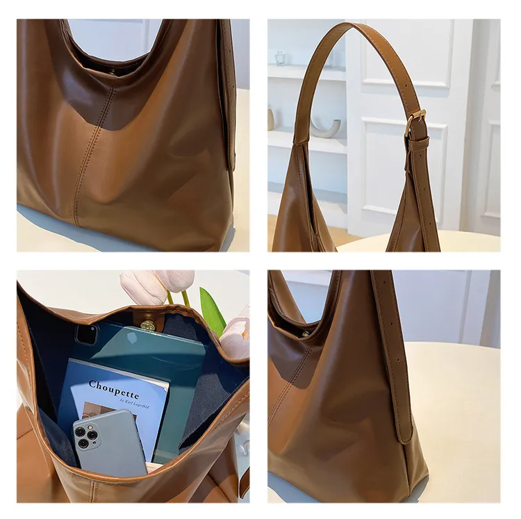 Bolsa Hobo Grande de PU Macio com Alça Ajustável e Estilo Trendy