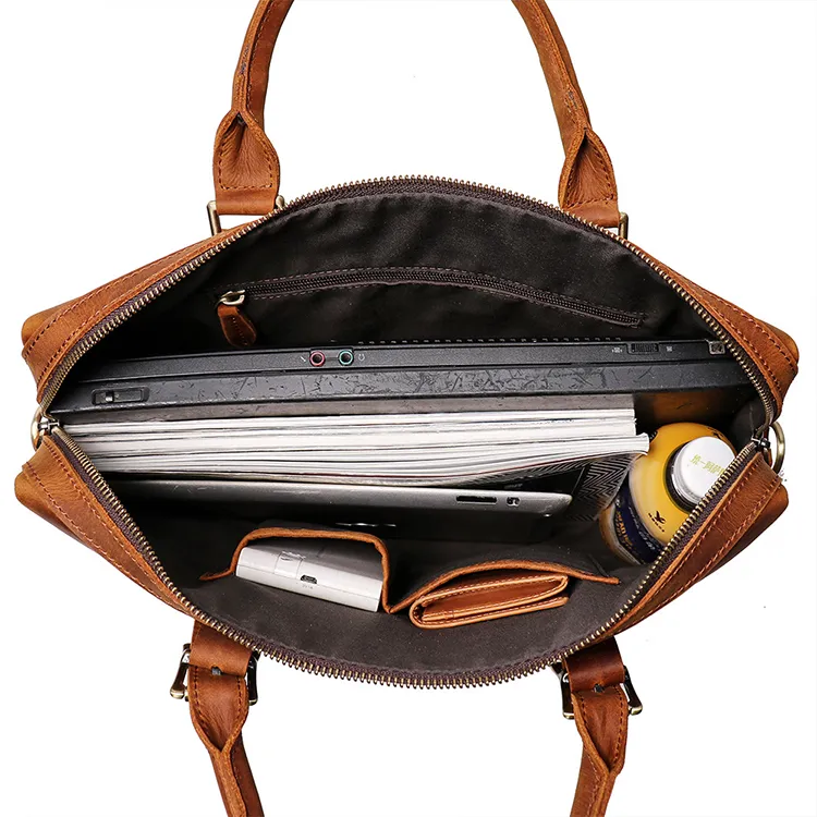 Bolsa de couro de vaca para laptop, pasta diagonal personalizada para homens