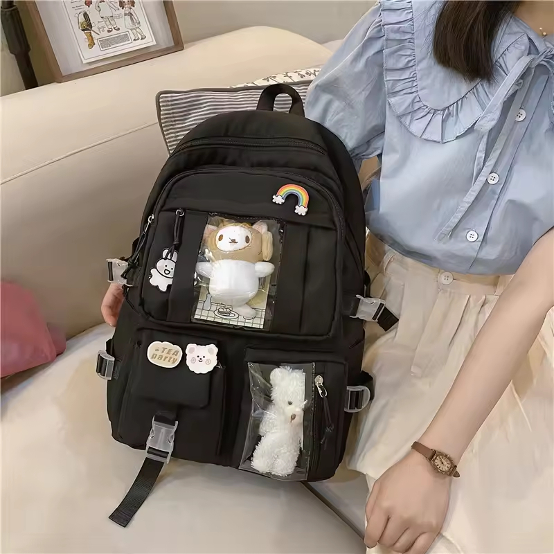 Mochila Kawaii Mochila Fofa para Menina Adolescente Mochila Escolar para Crianças Mochila de Viagem Grande Capacidade Mochila Escolar Estética de Lona