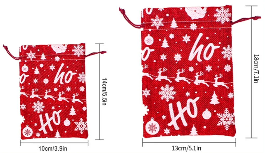 Saco promocional de juta e linho impresso personalizado com estrelas e flocos de neve para embalagem de presente de Natal