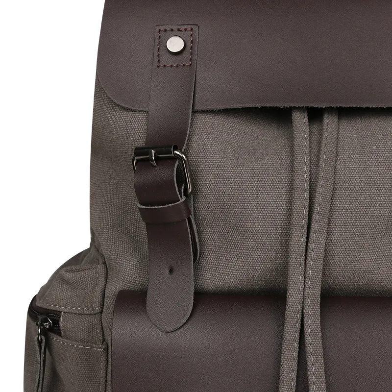 Mochilas de Ombro Vintage para Laptop, Mochila de Lona com Cordão para Escola