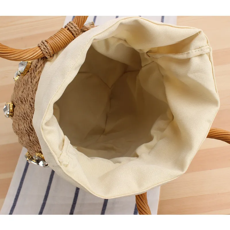 Bolsa Clutch de Ráfia Crochê em Formato de Balde, Bolsa de Palha, Bolsa de Praia em Macramê Feita à Mão