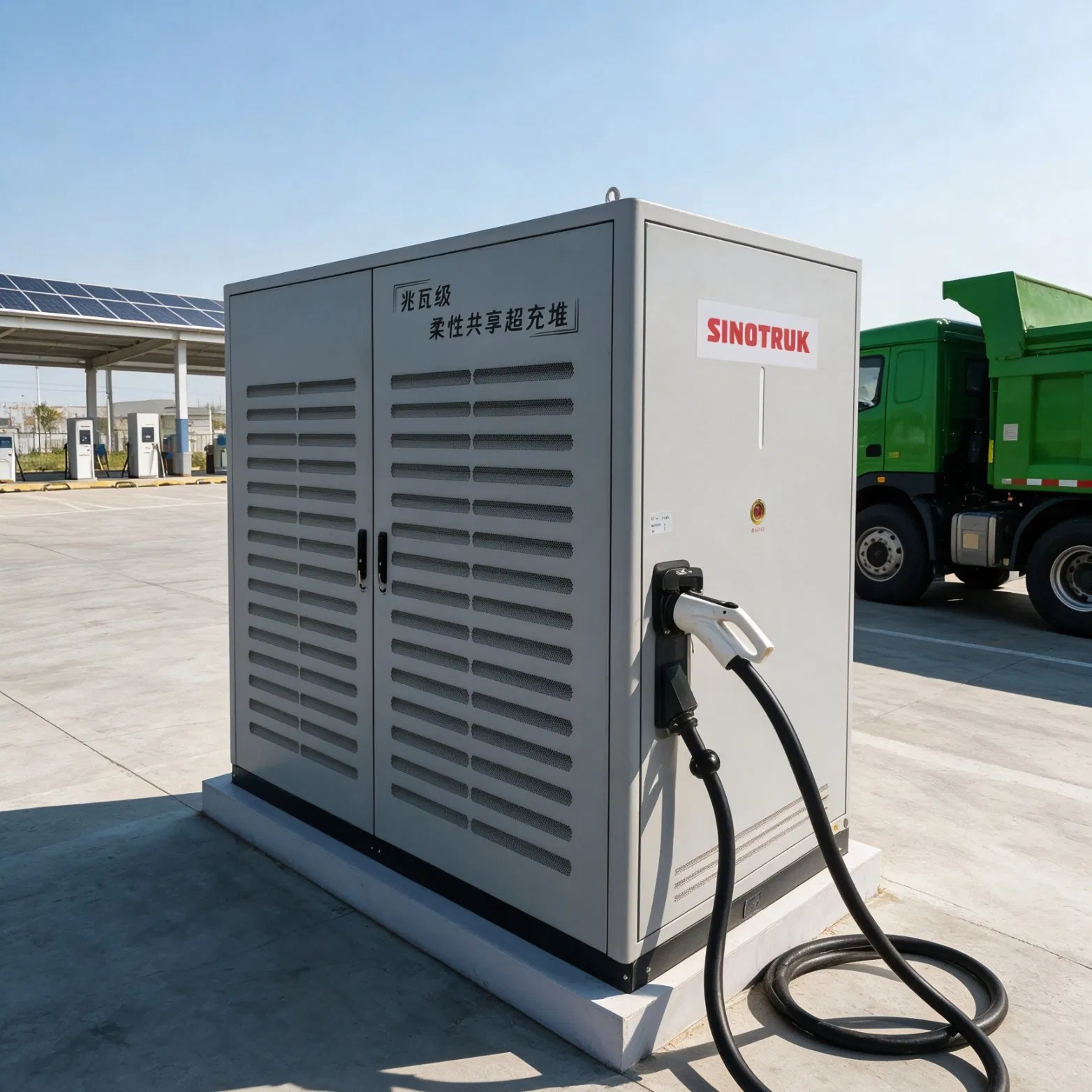 120kw Pilha de Carregador EV de Ar Refrigerado por Um Único Disparo para Dispositivo de Carregamento Lento de Baixa Potência para Caminhão Pesado Elétrico Interno de Fábrica à Noite