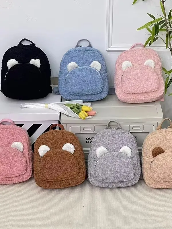 Mochila Infantil Estilosa e Espaçosa em Forma de Urso de Pelúcia, Bolsa Mini Fofa com Alças Ajustáveis