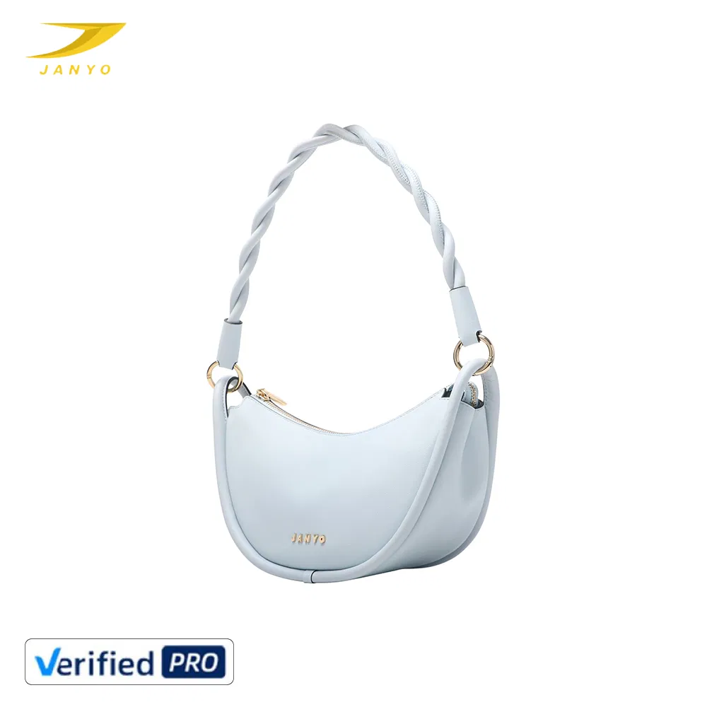 Bolsa de Ombro Hobo com Alça Trançada de Moda Atacadista em Couro PU Macio Minimalista em Forma de Meia Lua para Mulheres