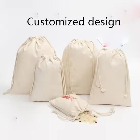 Saco de algodão em branco personalizado colorido por atacado com cordão duplo